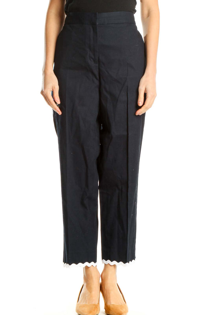 Blue Solid Scallop Trim All Day Wear Trousers