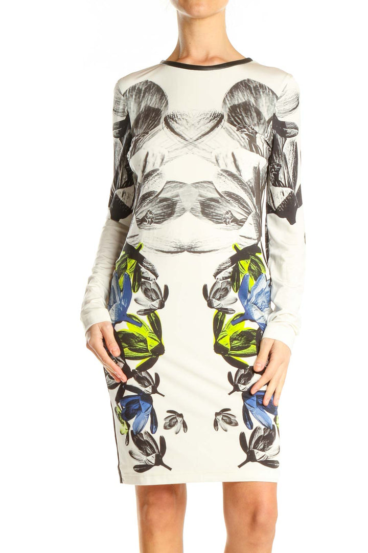 White Graphic Print Sheath Dress