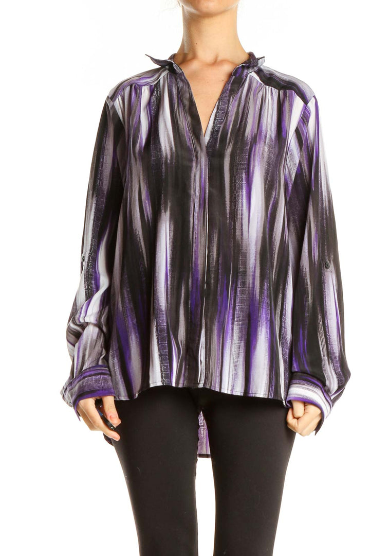 Black Purple Striped Retro Blouse