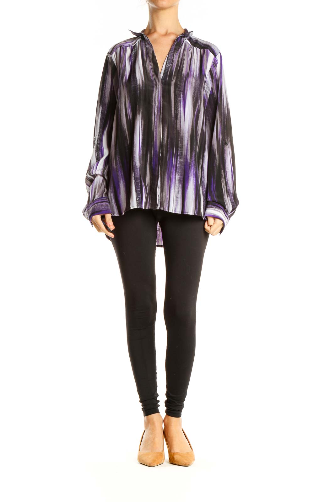 Black Purple Striped Retro Blouse