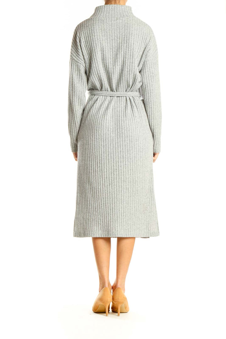 Gray Knit Tie A-Line Dress