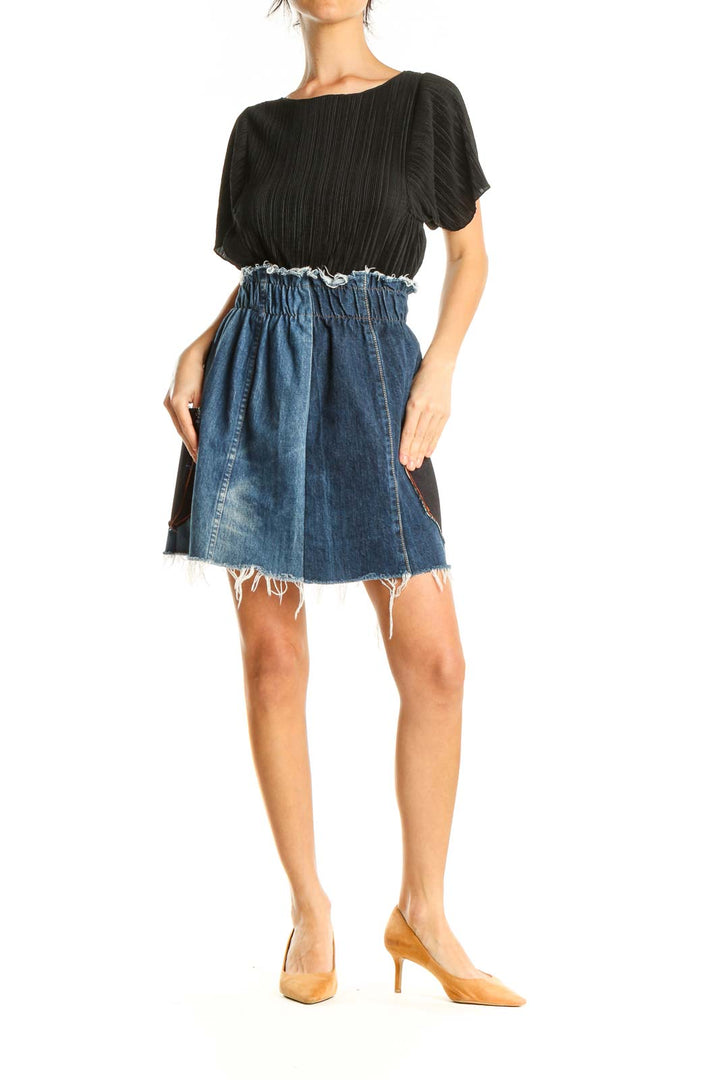 Reworked: Scrunch waist skirt with side pockets and raw finish