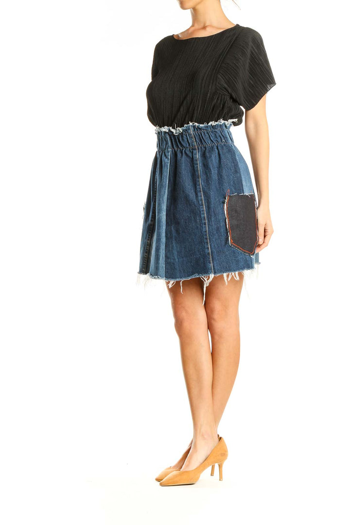 Reworked: Scrunch waist skirt with side pockets and raw finish