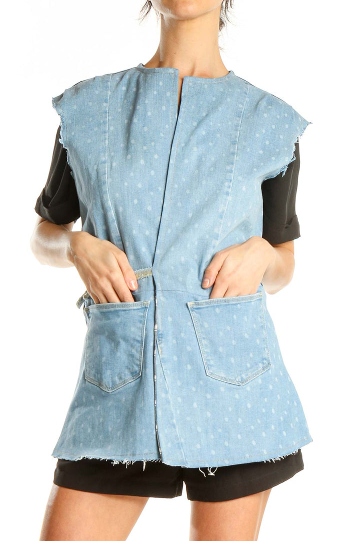 Reworked: two tone denim wrap vest with peplum bottom and front pockets