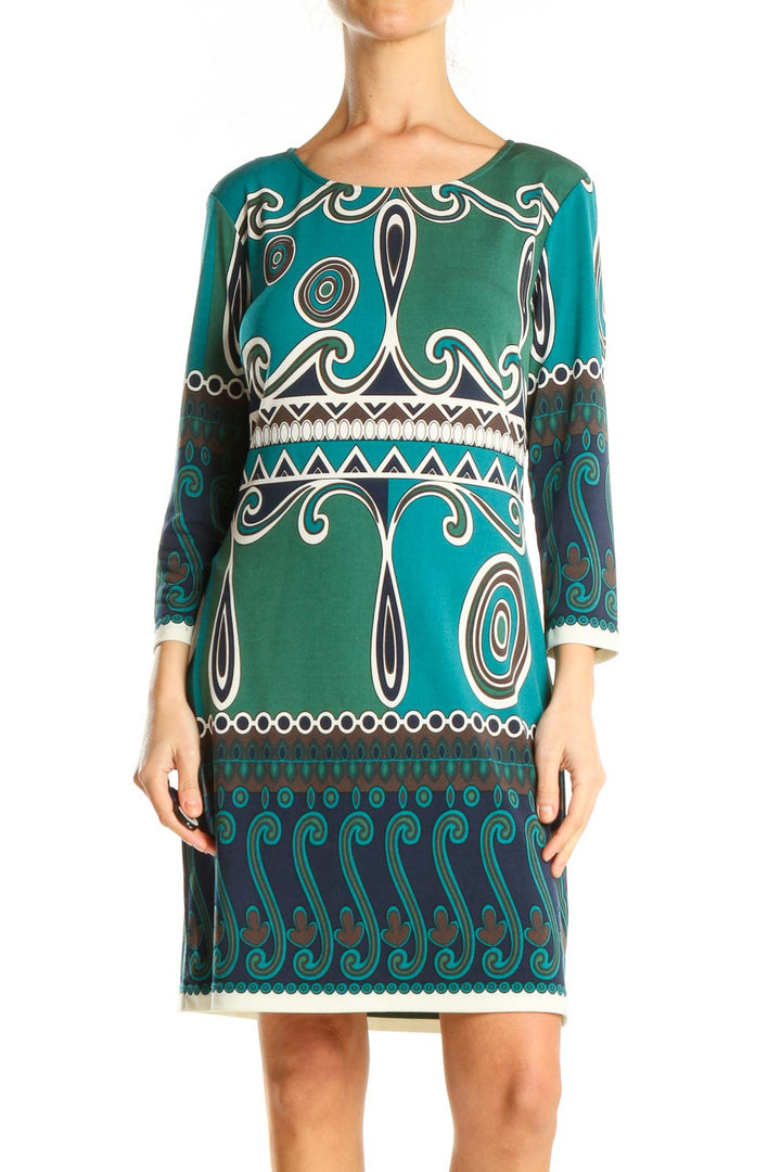 Green Graphic Print Bohemian Shift Dress