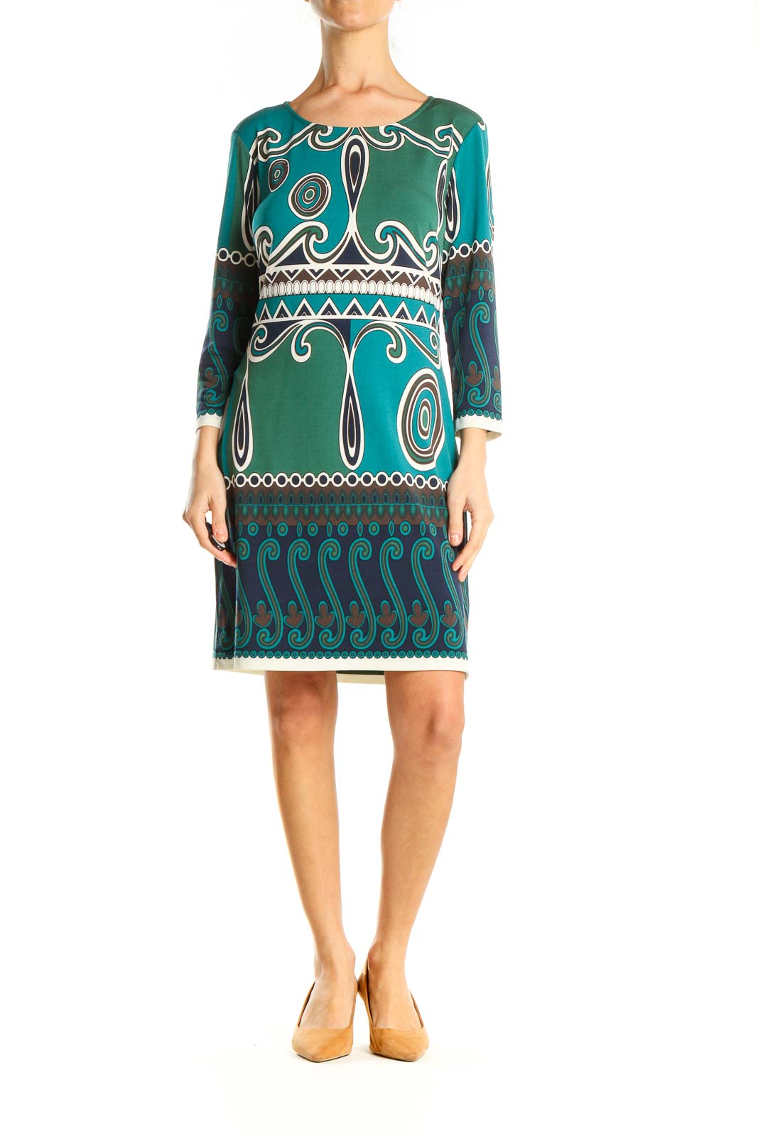 Green Graphic Print Bohemian Shift Dress