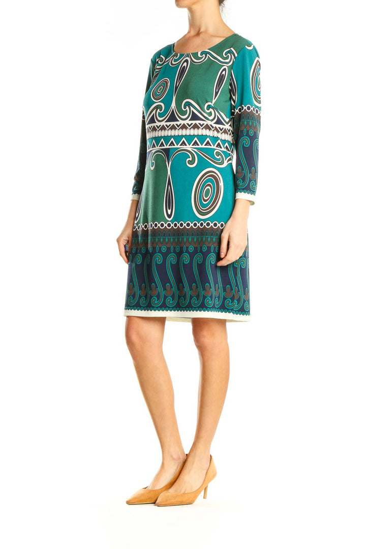 Green Graphic Print Bohemian Shift Dress