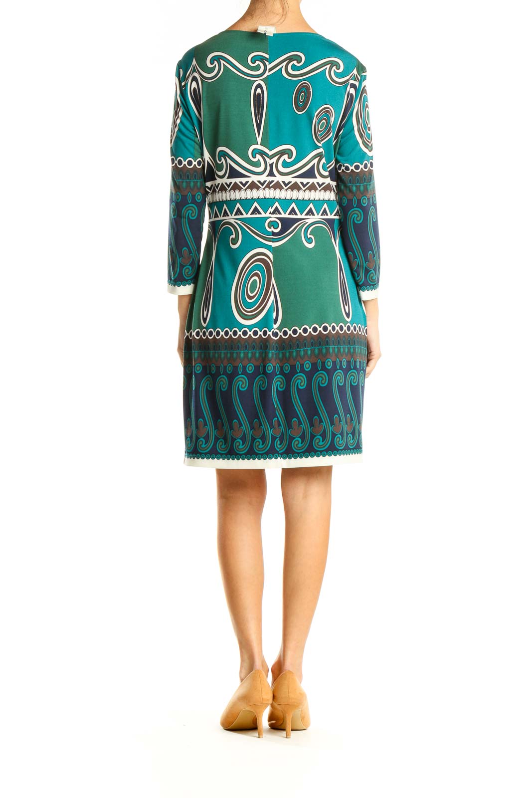 Green Graphic Print Bohemian Shift Dress