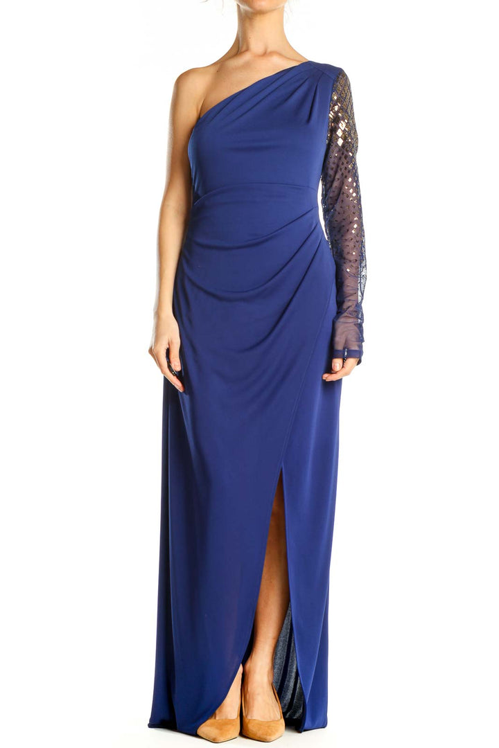 Blue One Shoulder Sequin Cocktail Column Dress