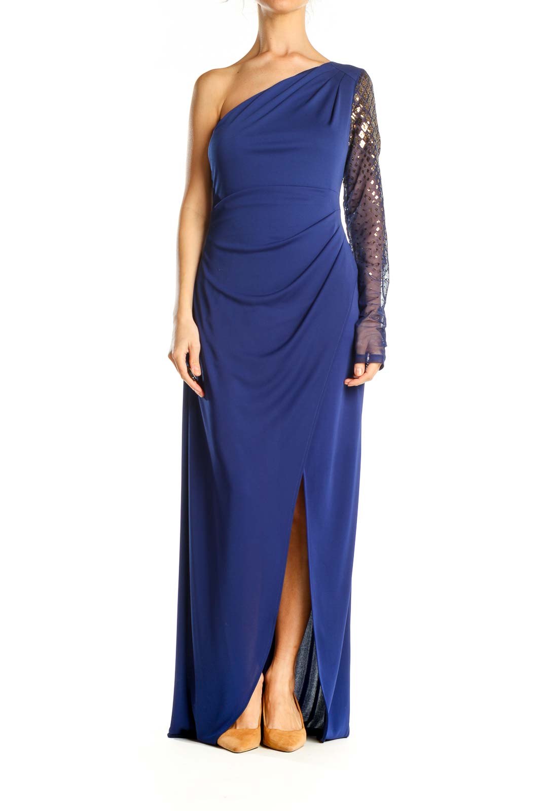 Blue One Shoulder Sequin Cocktail Column Dress