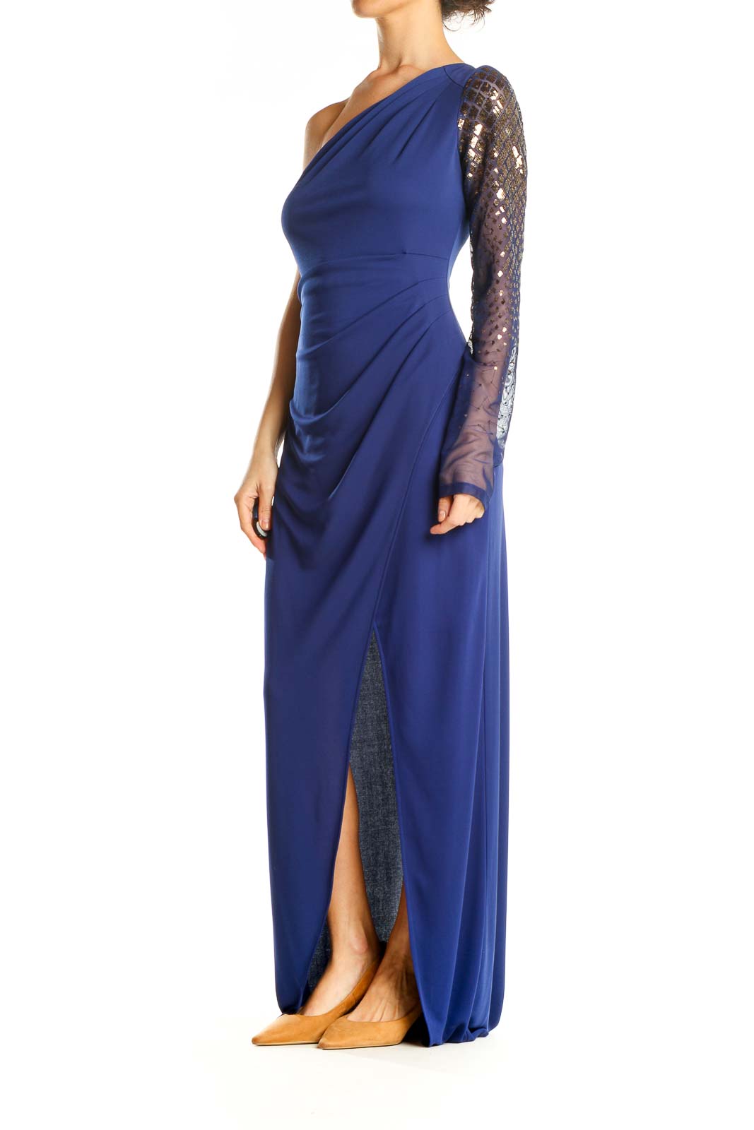 Blue One Shoulder Sequin Cocktail Column Dress