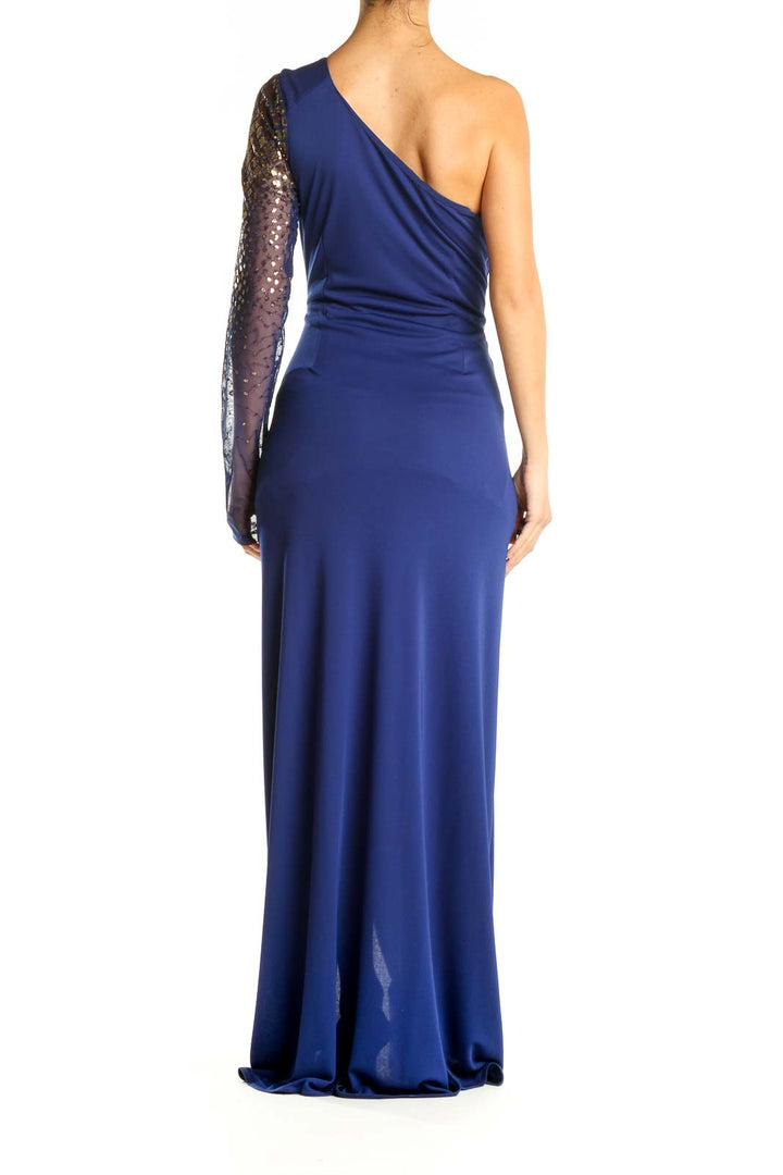 Blue One Shoulder Sequin Cocktail Column Dress