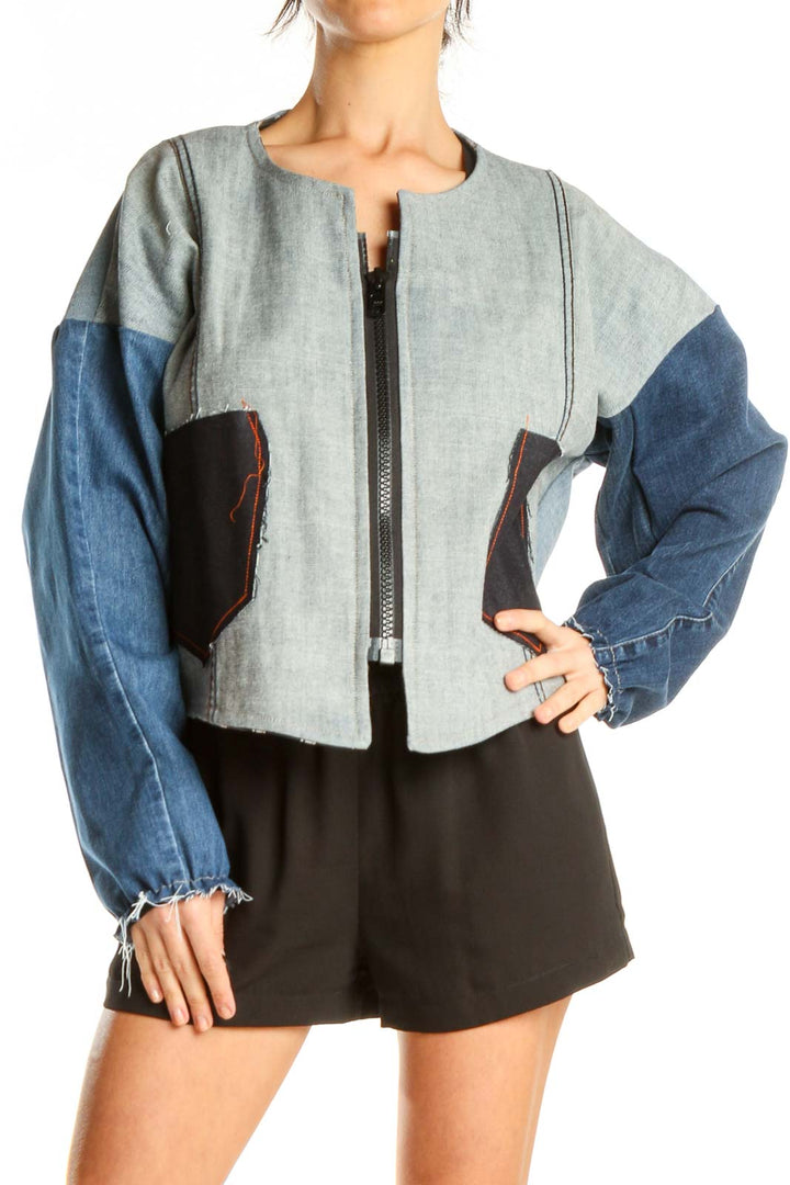 Reworked: Oversized jacket with denim front pockets, scrunchy raw finish sleeves