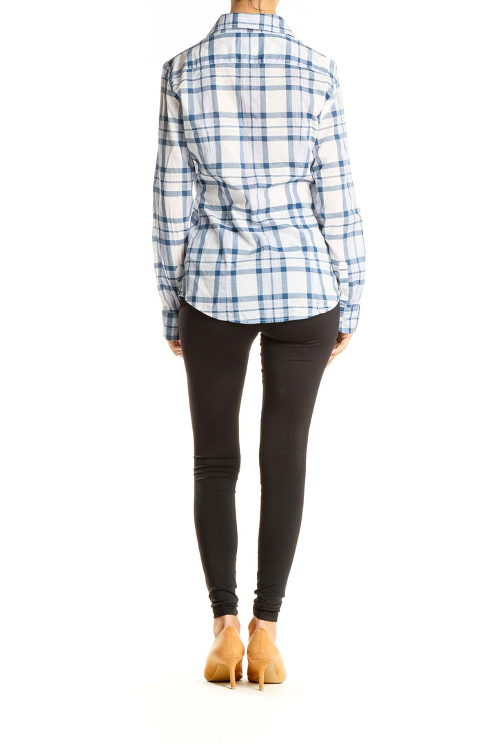 White Blue Plaid Casual Top