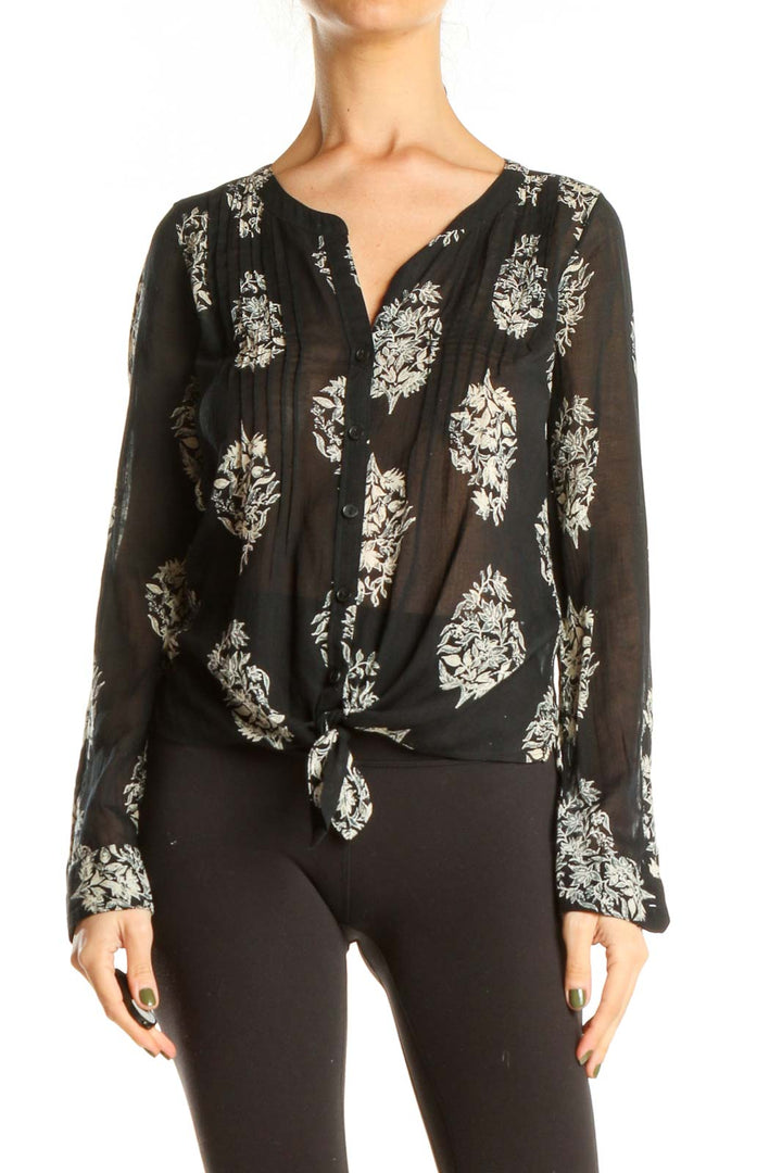 Black Floral Print Chic Top