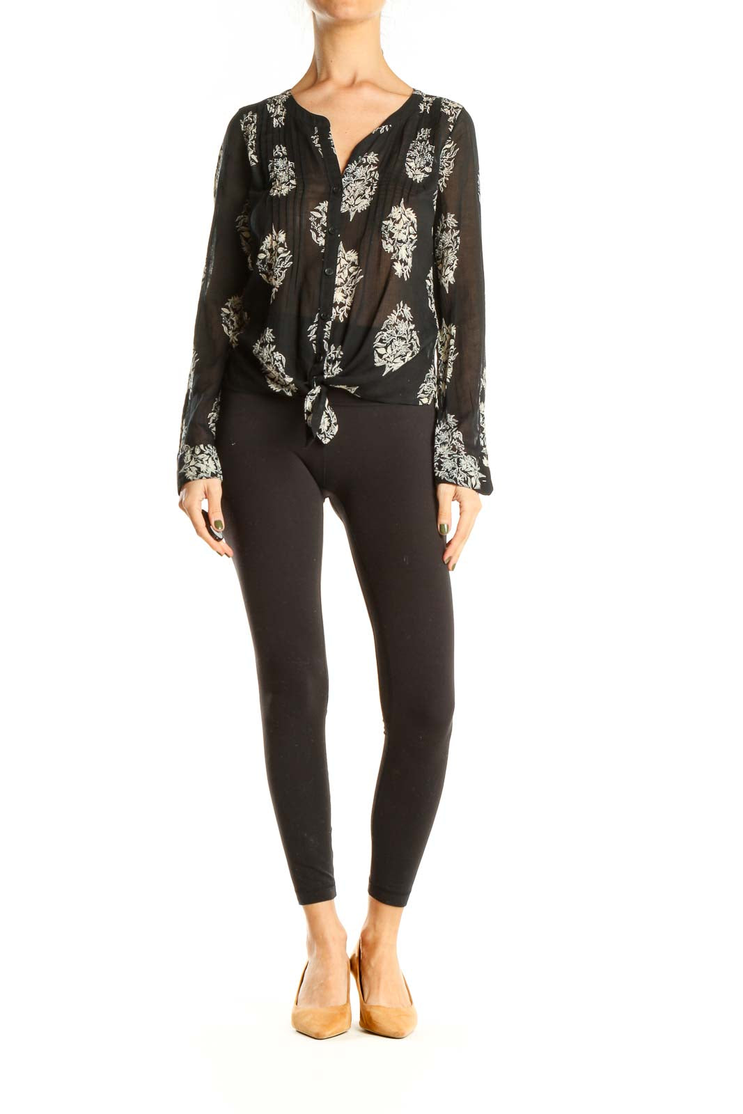 Black Floral Print Chic Top