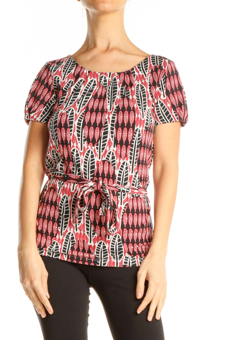 Pink Graphic Print Tie Retro Top