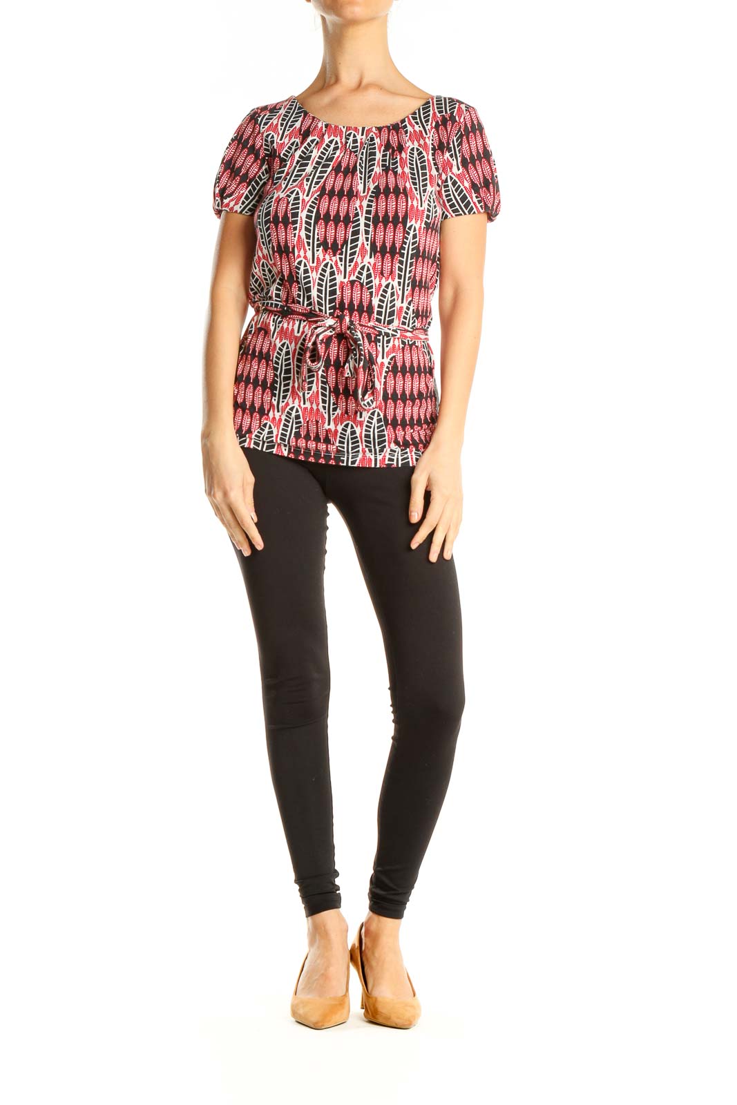 Pink Graphic Print Tie Retro Top