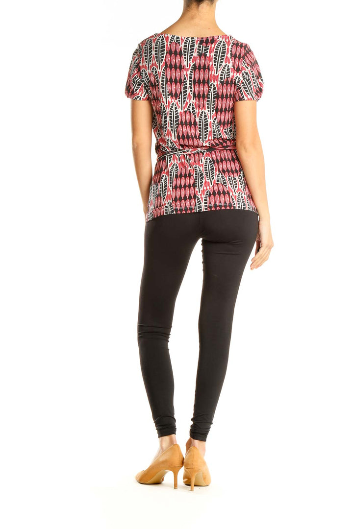 Pink Graphic Print Tie Retro Top