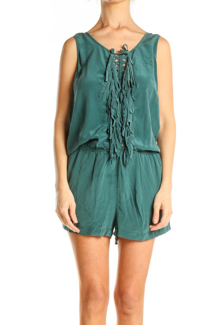 Green Fringe Tie Romper