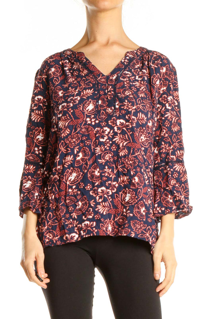 Red Blue Floral Print All Day Wear Top