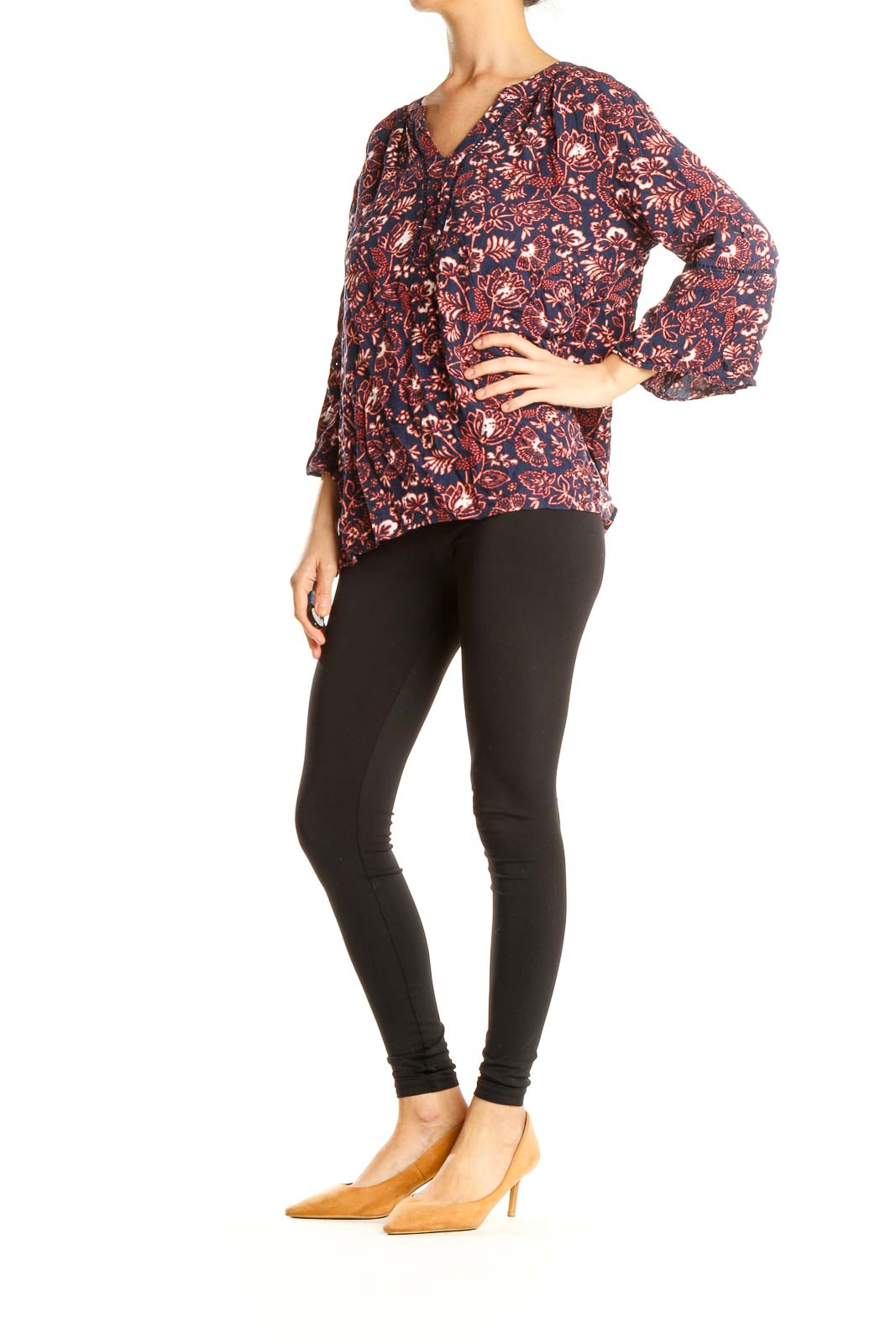 Red Blue Floral Print All Day Wear Top