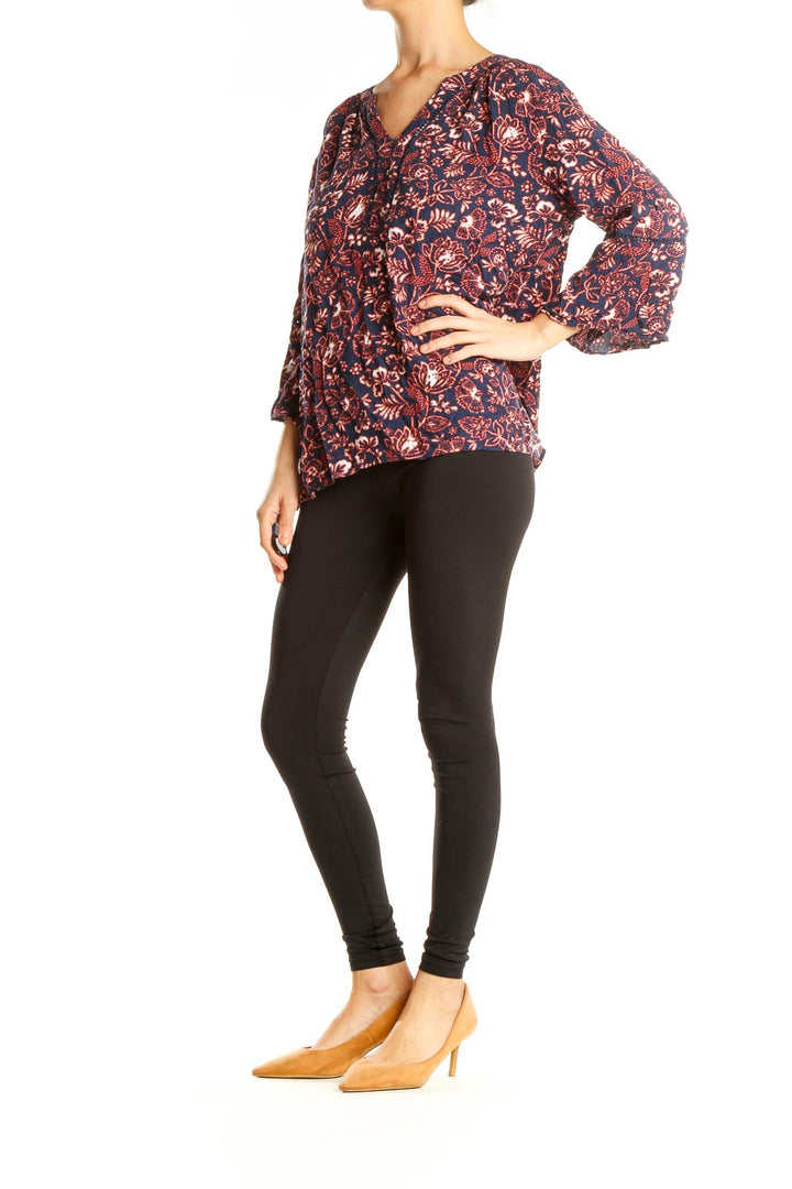 Red Blue Floral Print All Day Wear Top