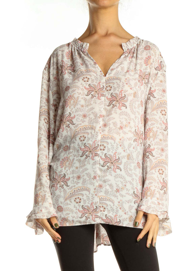 Beige Printed Casual Blouse