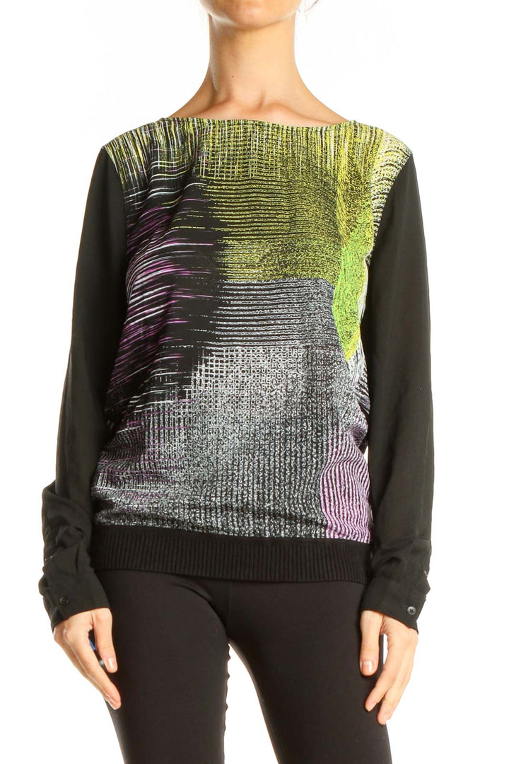 Black Multicolor Retro Top