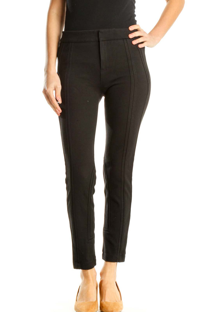 Black Textured Casual Pants