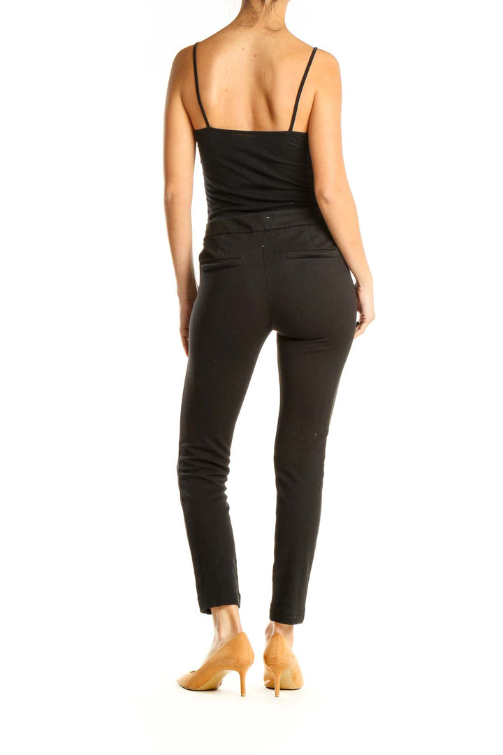 Black Textured Casual Pants