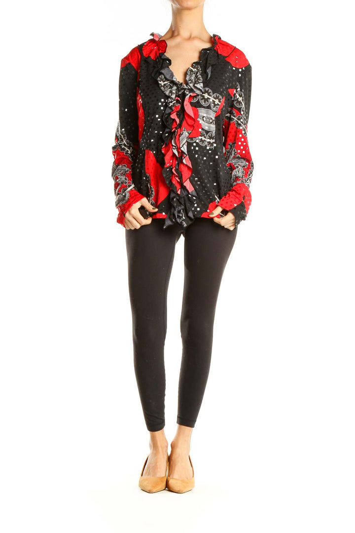 Black Red Sequin Retro Top