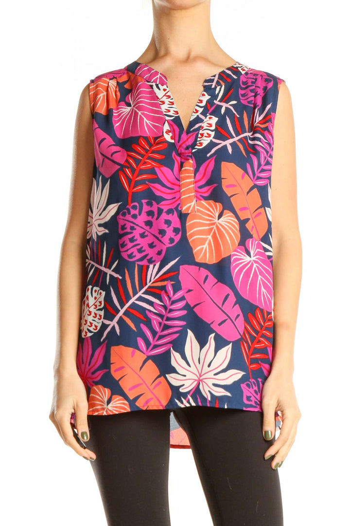 Blue Tropical Print Holiday Top