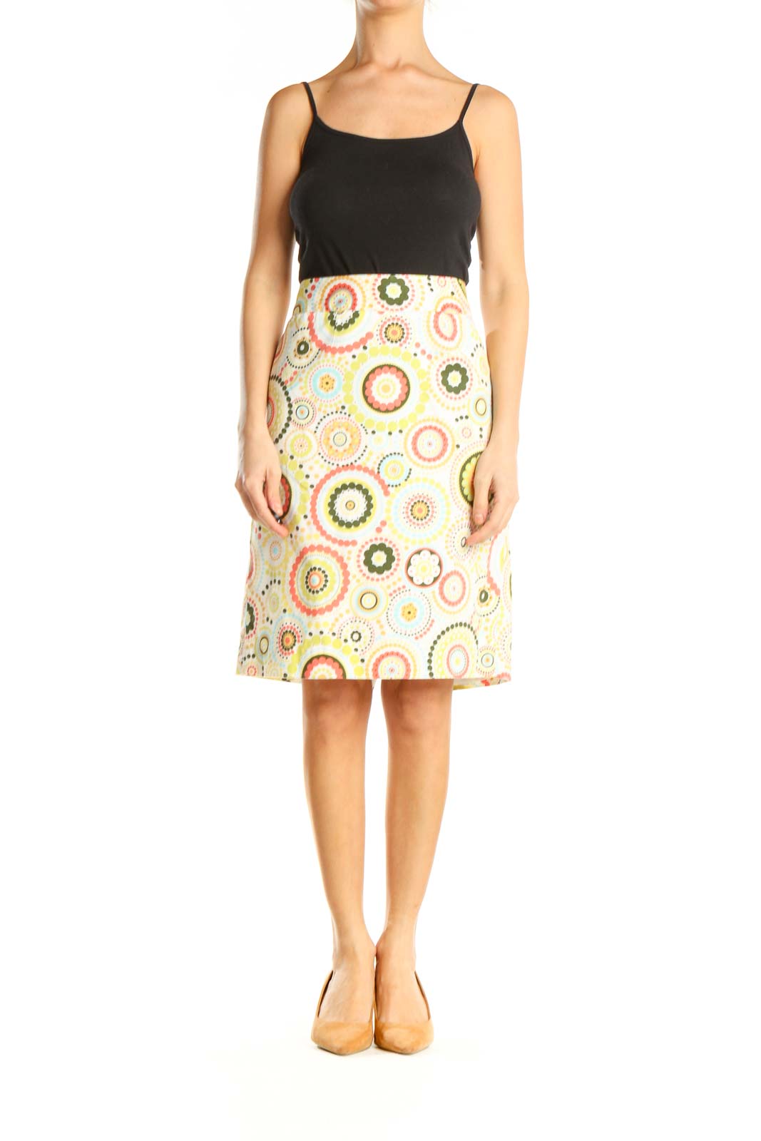 Yellow Printed Holiday A-Line Skirt