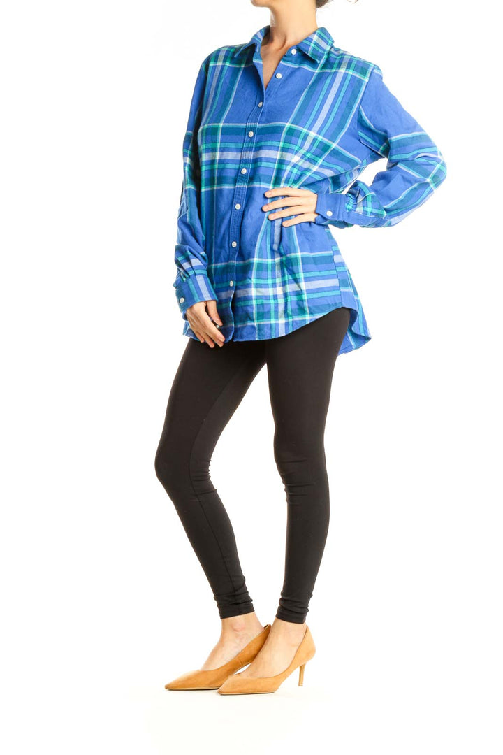 Blue Plaid Casual Top