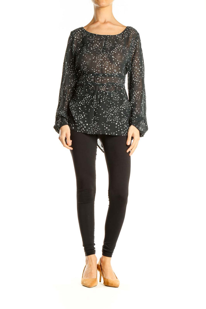 Black Star Print Mesh Brunch Top