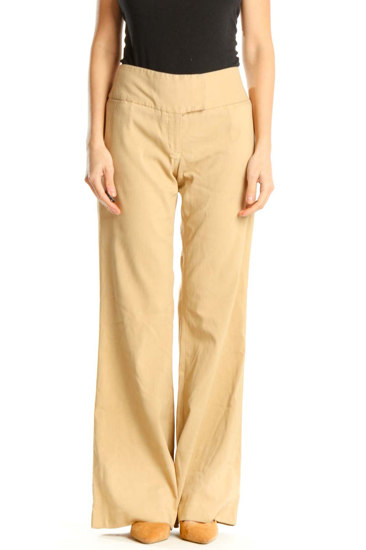 Beige Casual Wide Leg Trousers