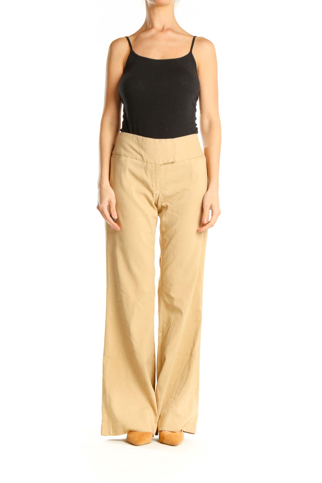 Beige Casual Wide Leg Trousers