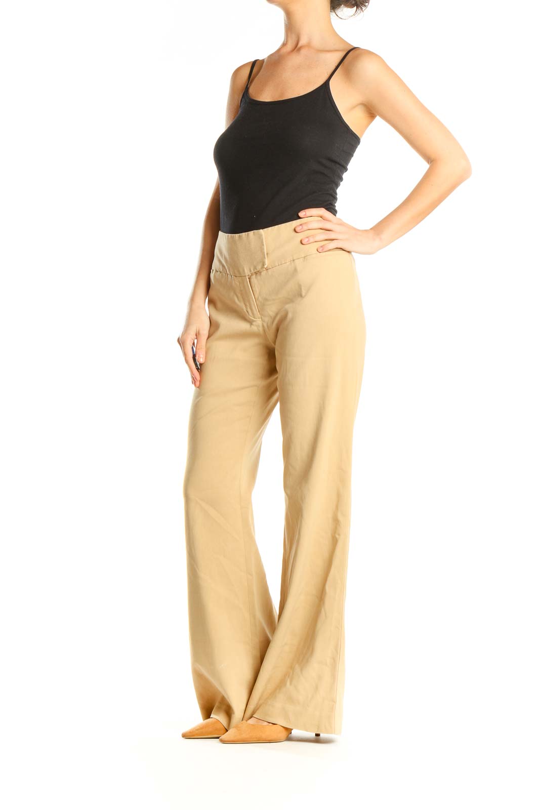 Beige Casual Wide Leg Trousers