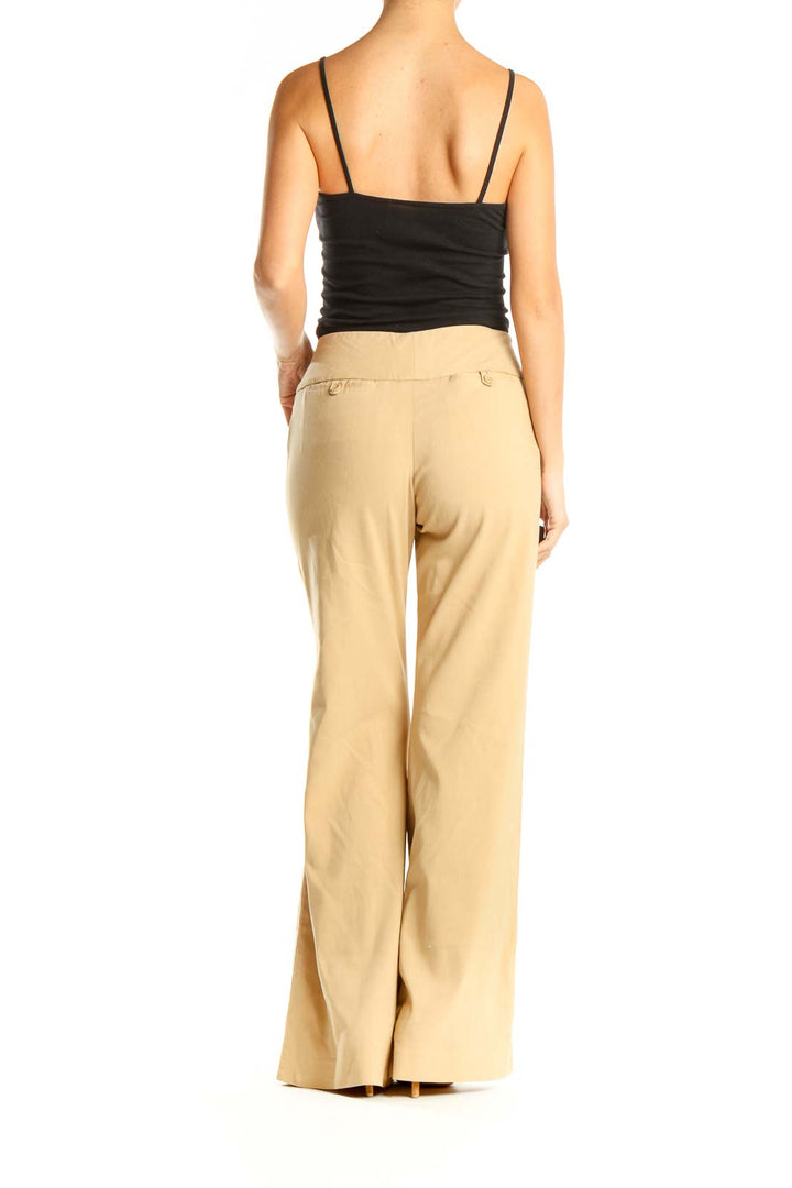 Beige Casual Wide Leg Trousers