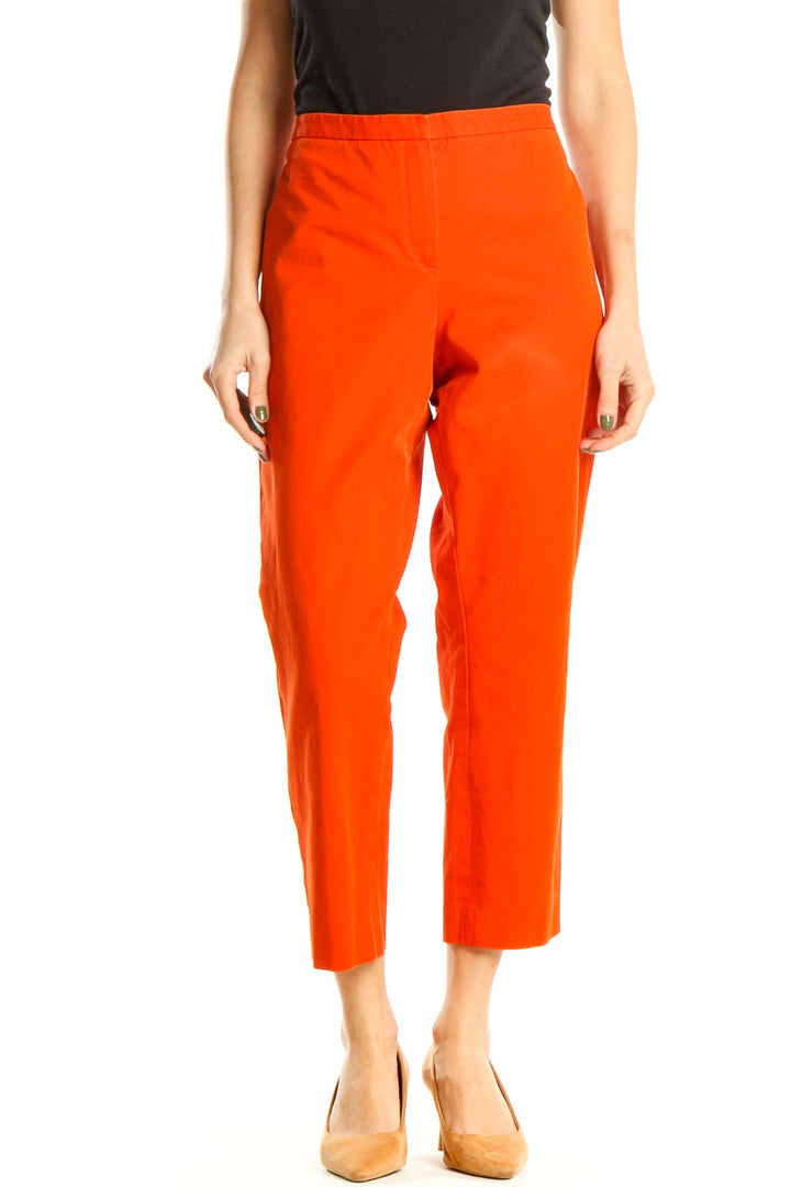 Orange Solid Casual Trousers