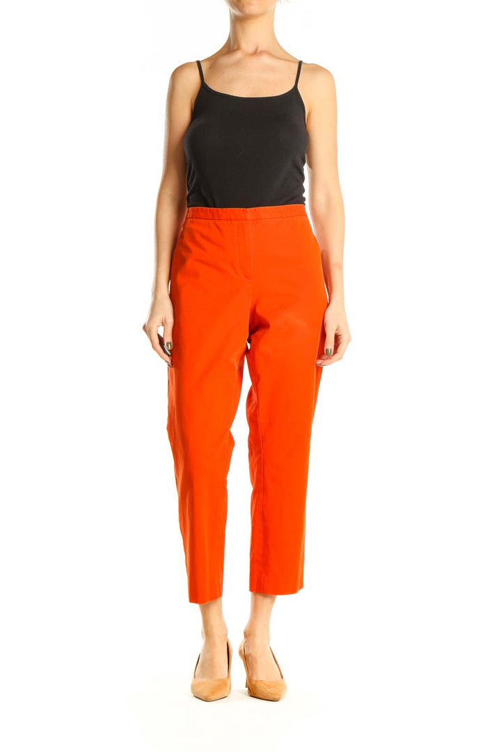 Orange Solid Casual Trousers