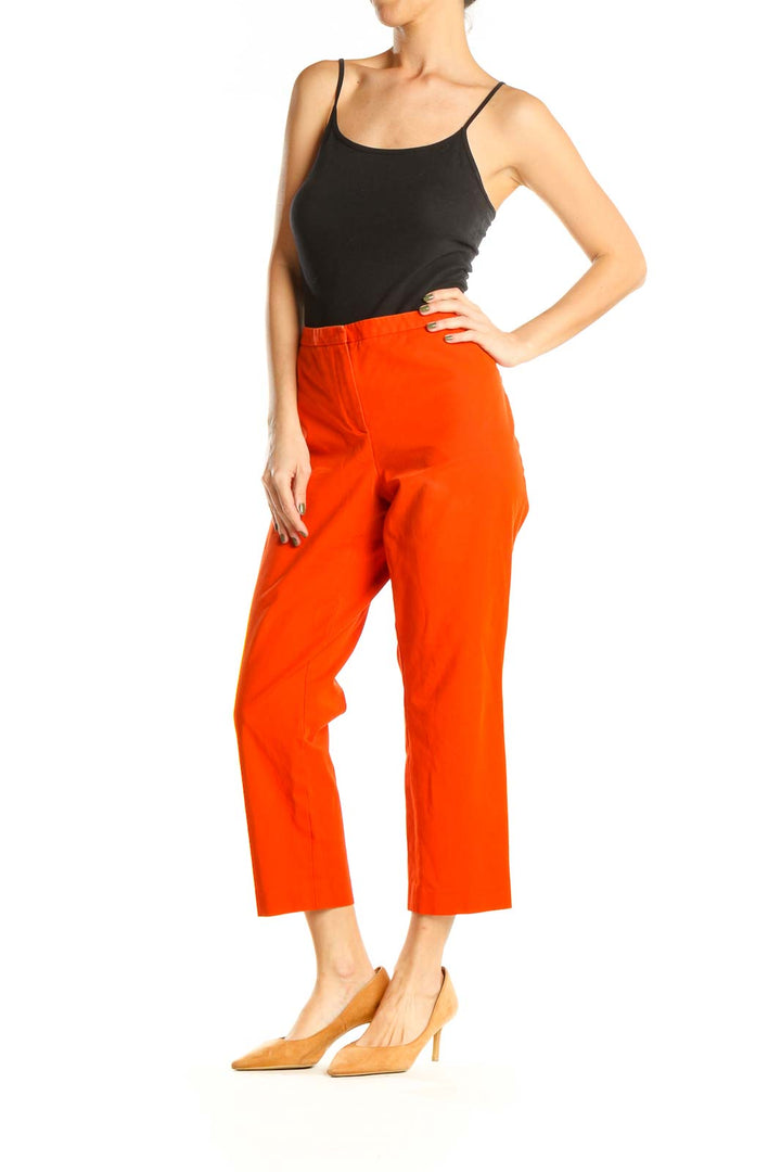 Orange Solid Casual Trousers