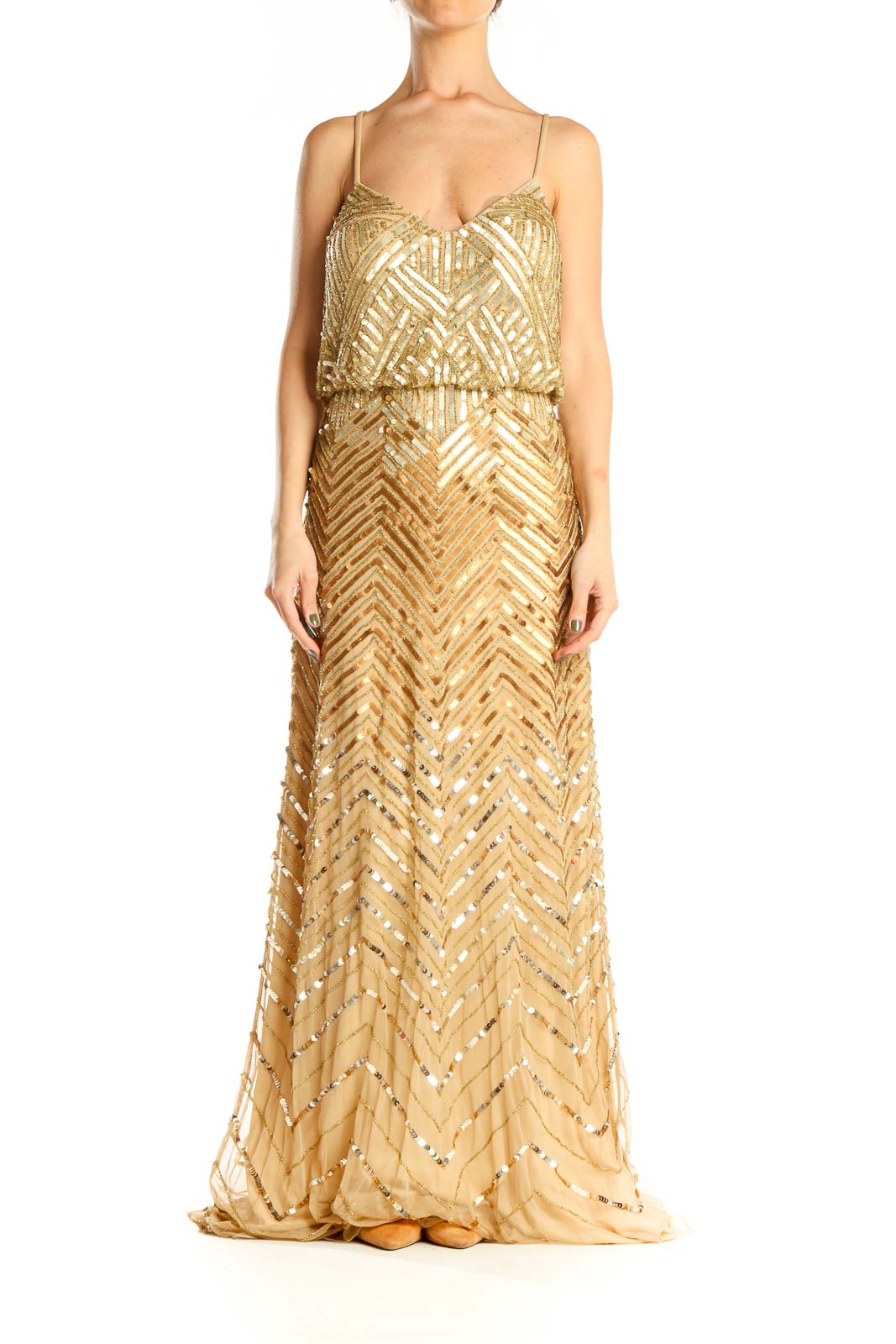 Gold Sequin Cocktail Column Dress