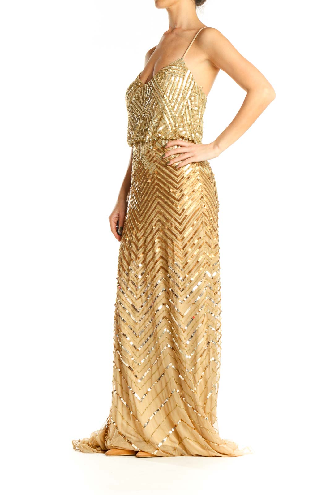 Gold Sequin Cocktail Column Dress