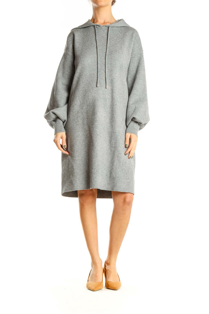 Gray Casual Sweater Dress with Hood