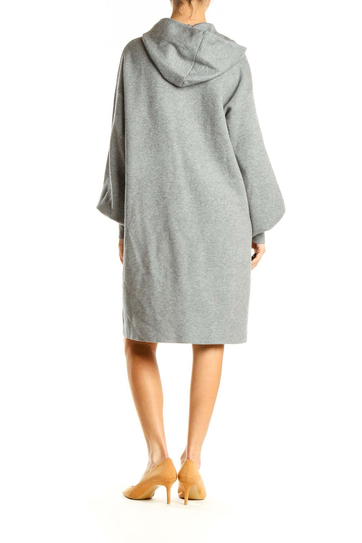 Gray Casual Sweater Dress with Hood