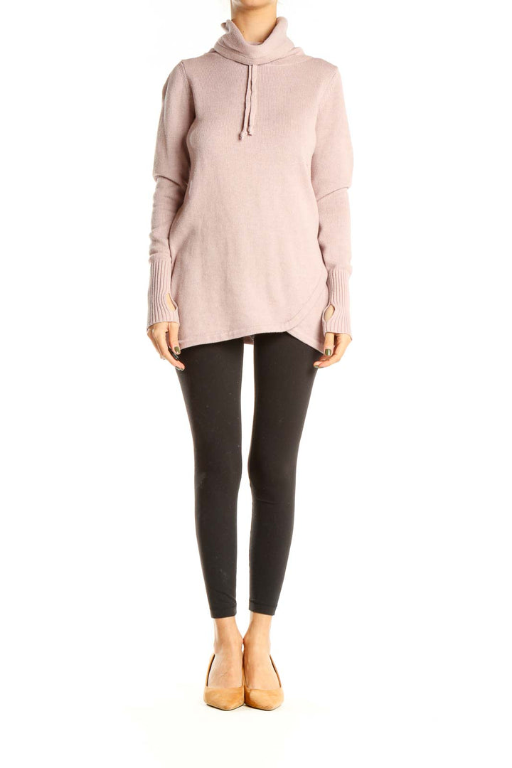 Pink Casual Turtle Neck Sweater