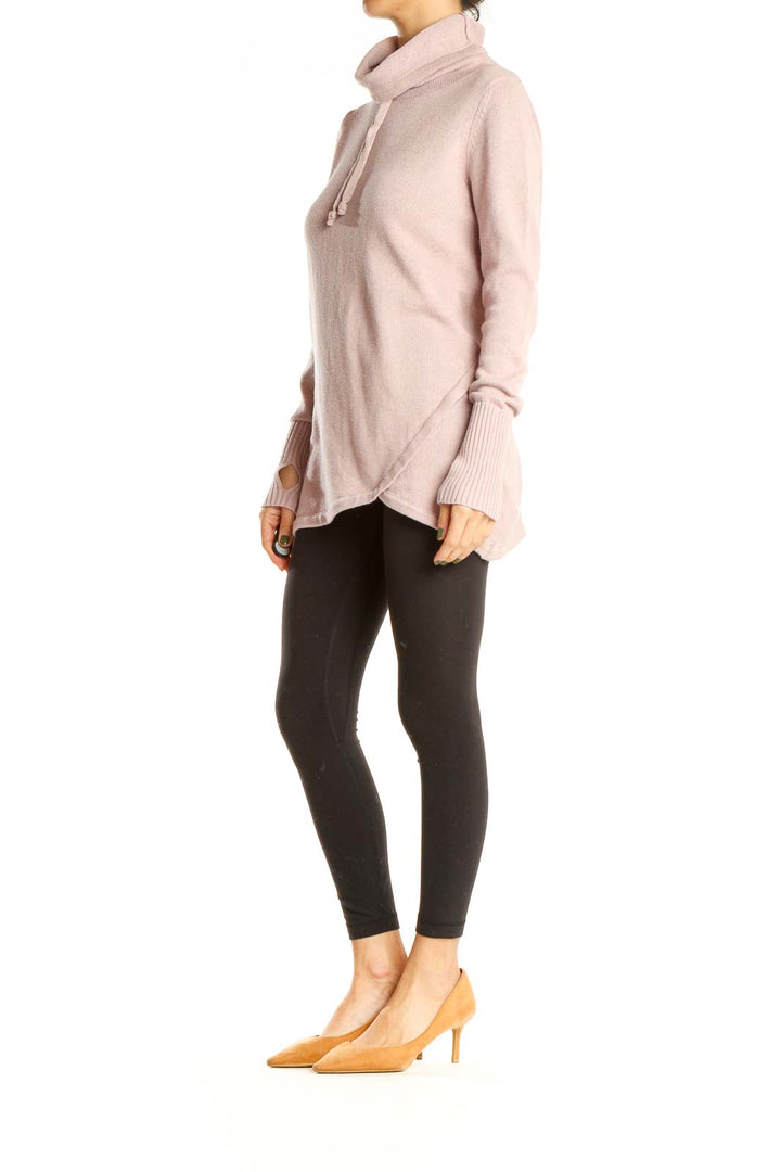 Pink Casual Turtle Neck Sweater