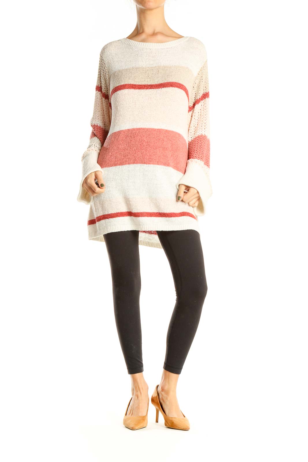 Beige Red All Day Wear Sweater